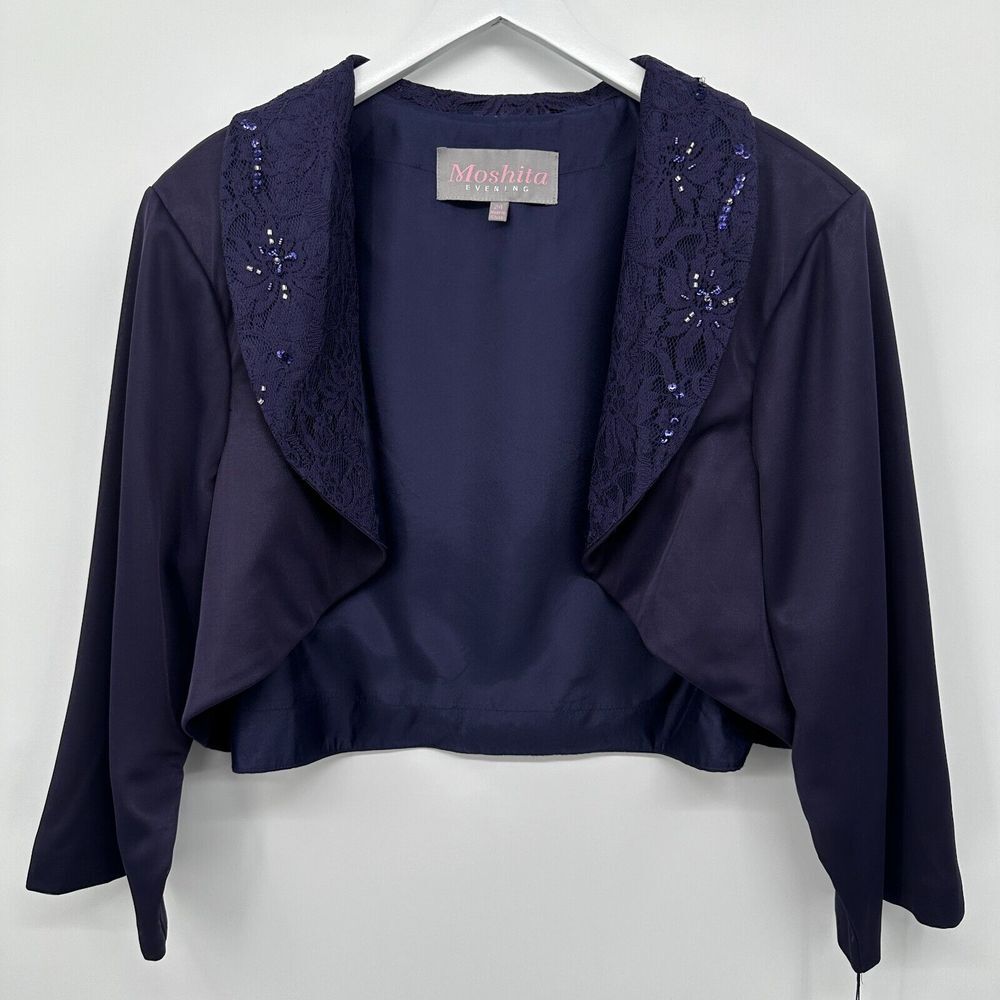 Moshita Evening Cardigan Shrug Bolero Size 24 Purple Beaded Lace‎ Shoulder Pads